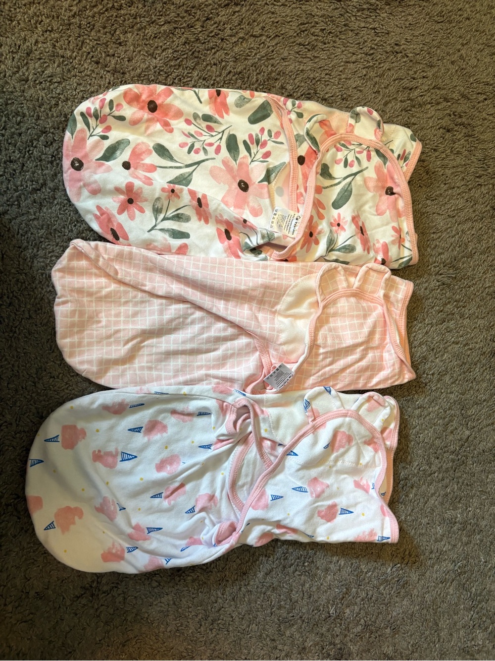 3 Pack Soft Pink Floral & Patterned Baby Swaddle Set